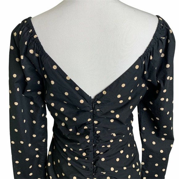 Asos Black Polka Dot Print Cotton Ruched Off The Shoulder Mini Dress Womens 10 - Picture 9 of 12